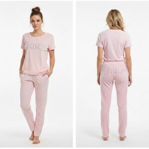 Juicy Couture Lounge Set Velour Rhinestone Top Pants Pink Womens‎ Size Small